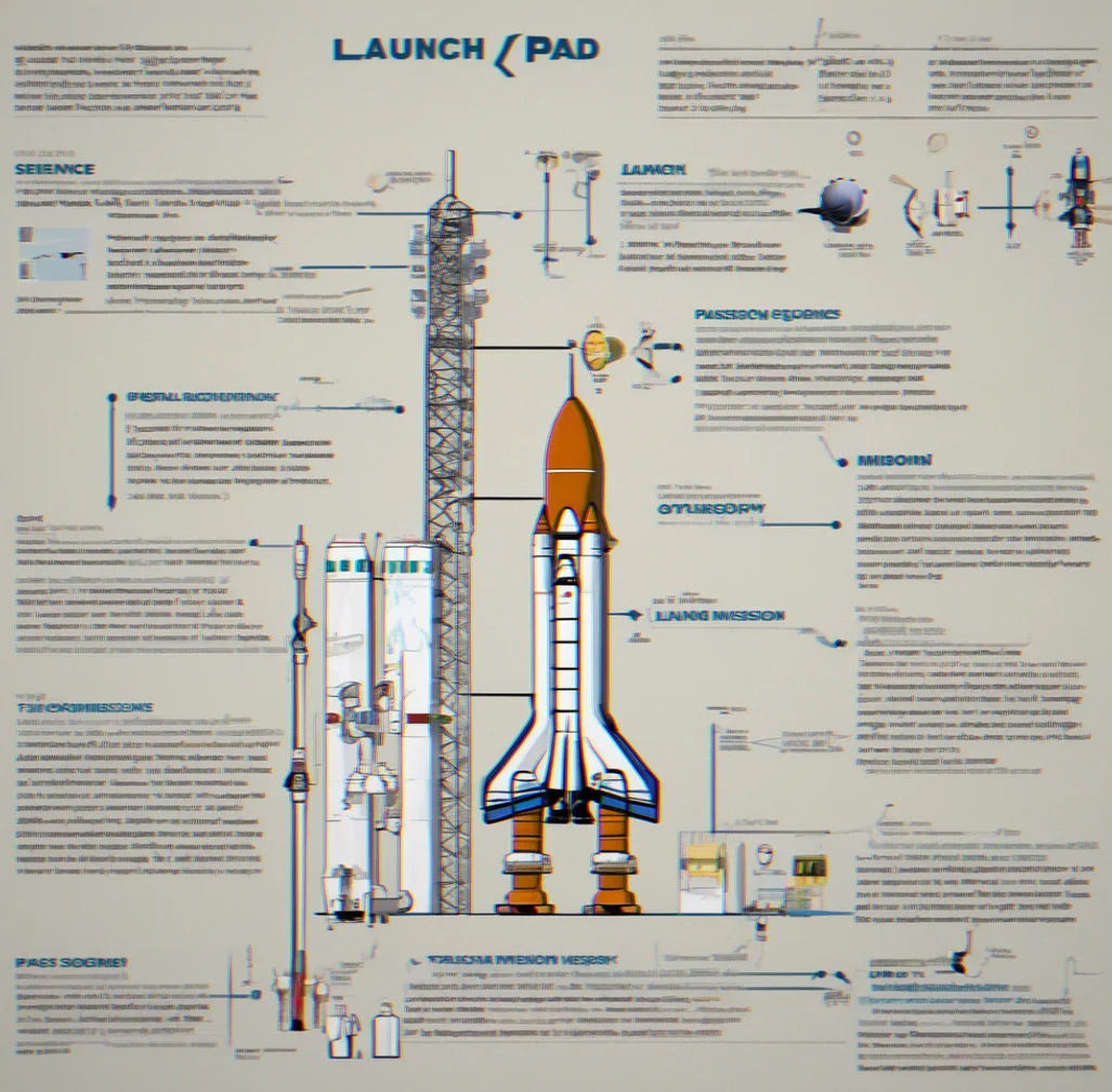 Launch pad countdown sequence with stacked mission phases and precise timing marks
