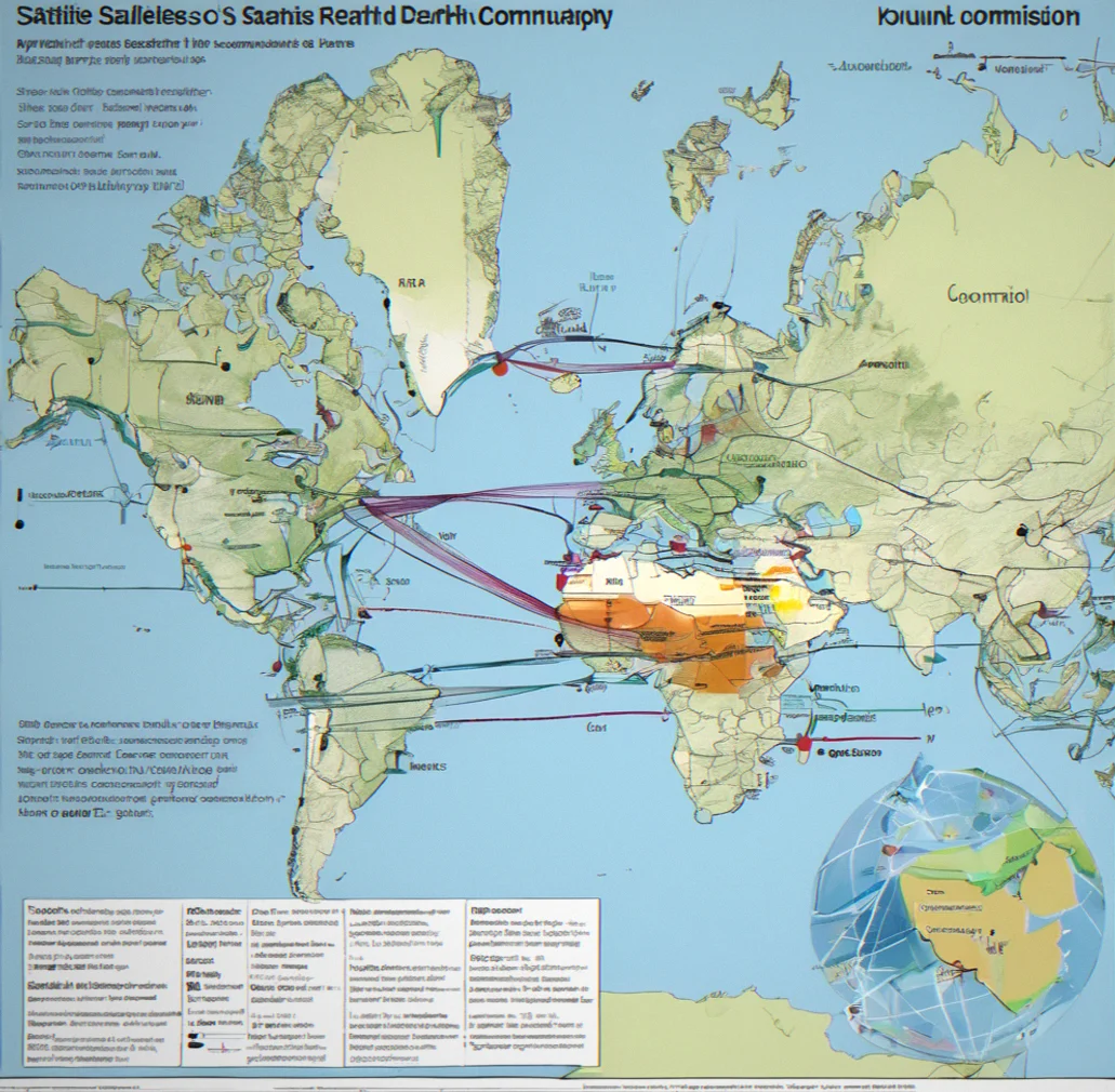 Map showing where today's satellites orbit and which ground stations can reach them for Earth observation and communications