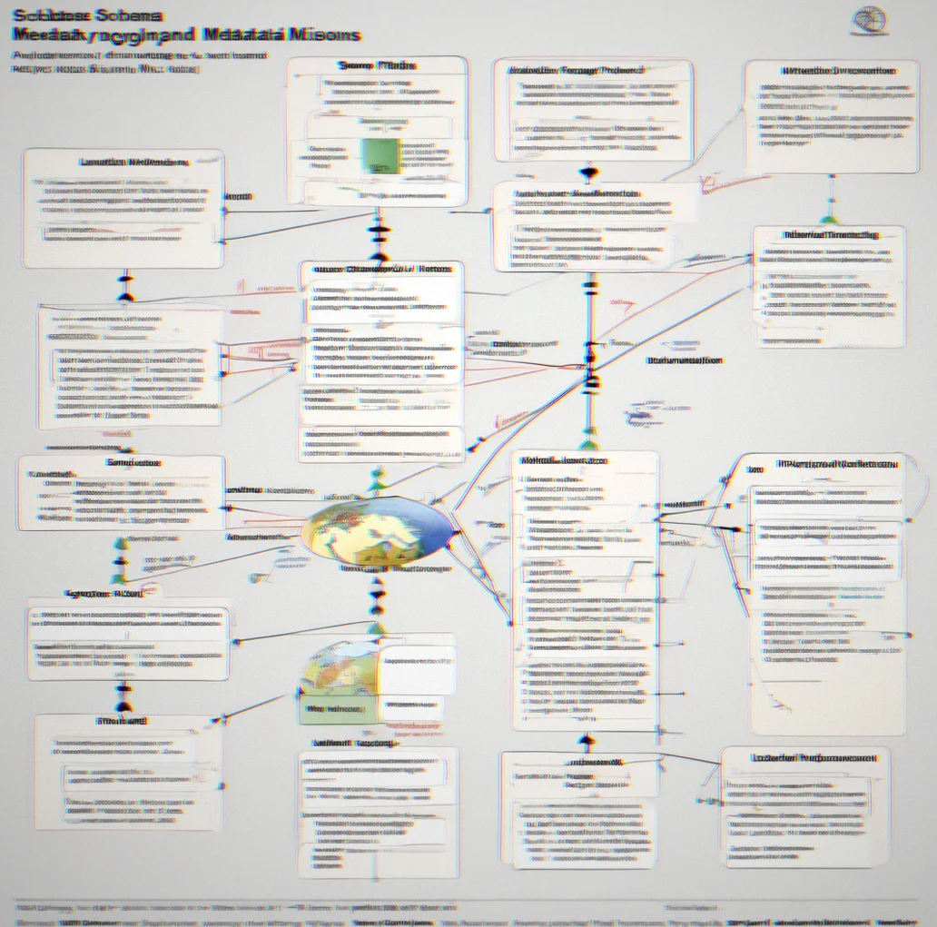 Database schema diagram showing consistent metadata fields applied across missions from different countries and eras, with standardized field types and relationships